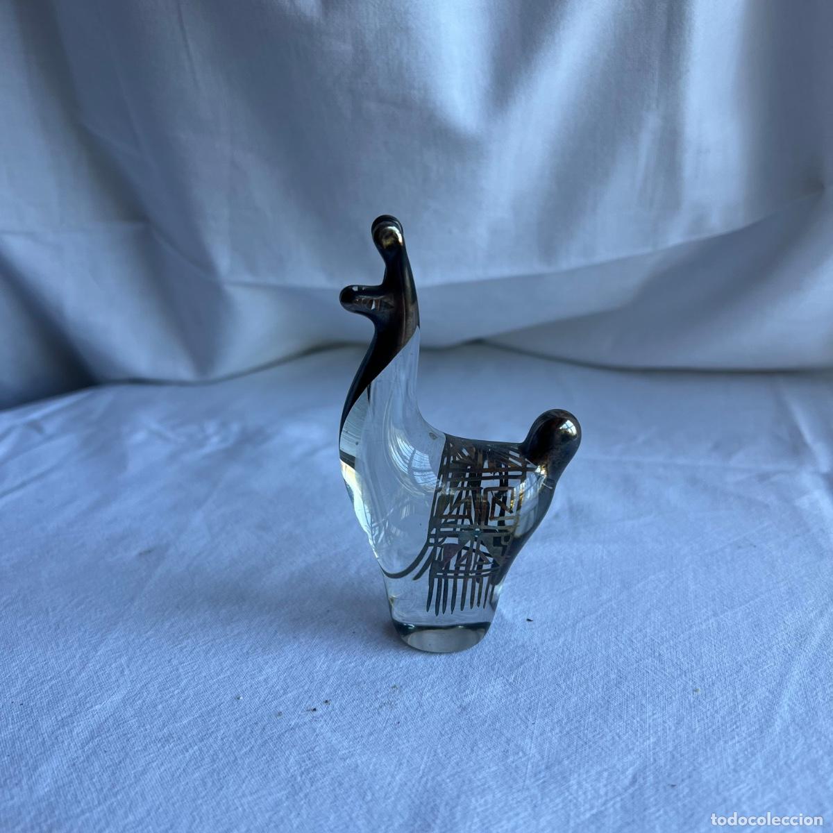 Antiquit&eacute;s: Escultura de Llama en Cristal Macizo y Revestimiento de Plata Fina Grabada - Artesan&iacute;a de Per&uacute;