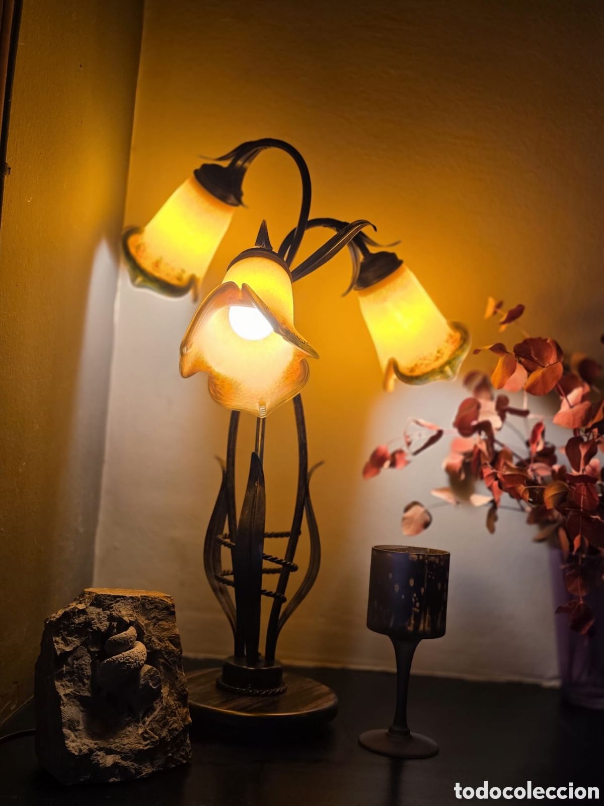 Antig&uuml;edades: L&aacute;mpara Art Nouveau 3 Luces Lirio &ndash; Cristal &rdquo;Art de France&rdquo; (60 cm)