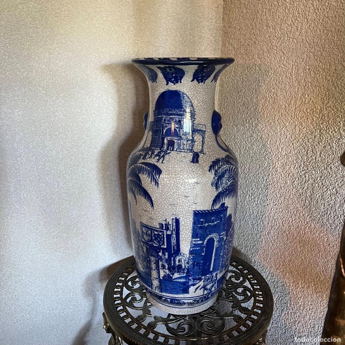 Antiques: Gran Jarr&oacute;n de Loza Craquelada de Suelo - Decoraci&oacute;n Escenas Cl&aacute;sicas - Excelente estado