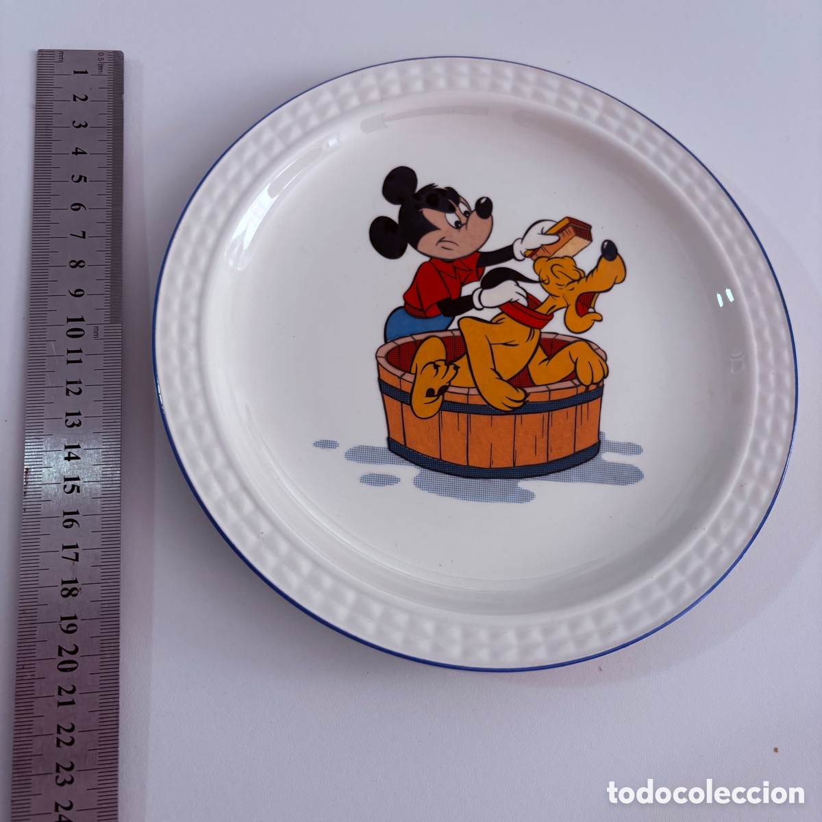 Antig&uuml;edades: Plato de Porcelana Pontesa Spain Mickey Mouse y Pluto Walt Disney