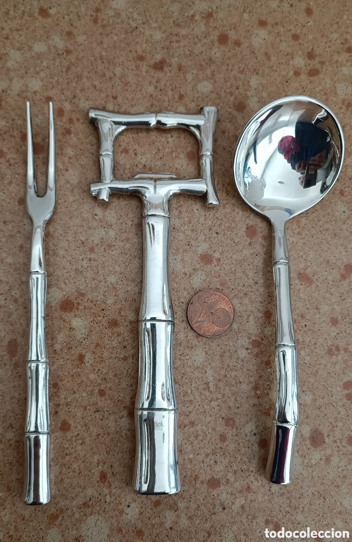 Antig&uuml;edades: Juego de bar dise&ntilde;o bambu, ba&ntilde;ado en plata