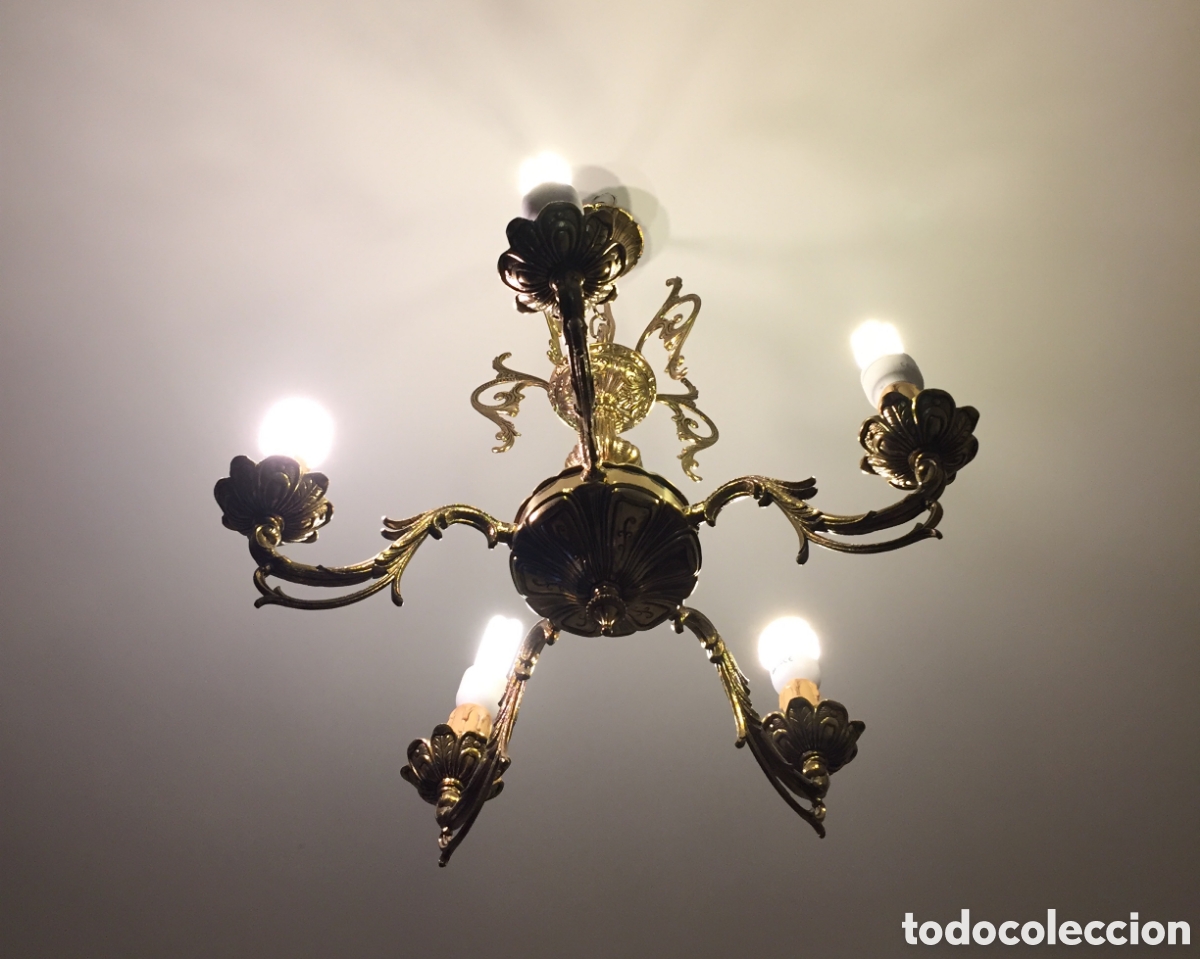 Antig&uuml;edades: L&aacute;mpara de techo dorada - Foto 4