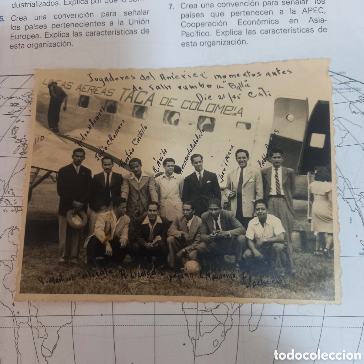 Antiguidades: Foto antigua Am&eacute;rica de Cali f&uacute;tbol Club Aerol&iacute;nea avi&oacute;n lineas a&eacute;reas taca de colombia a&ntilde;o 1945