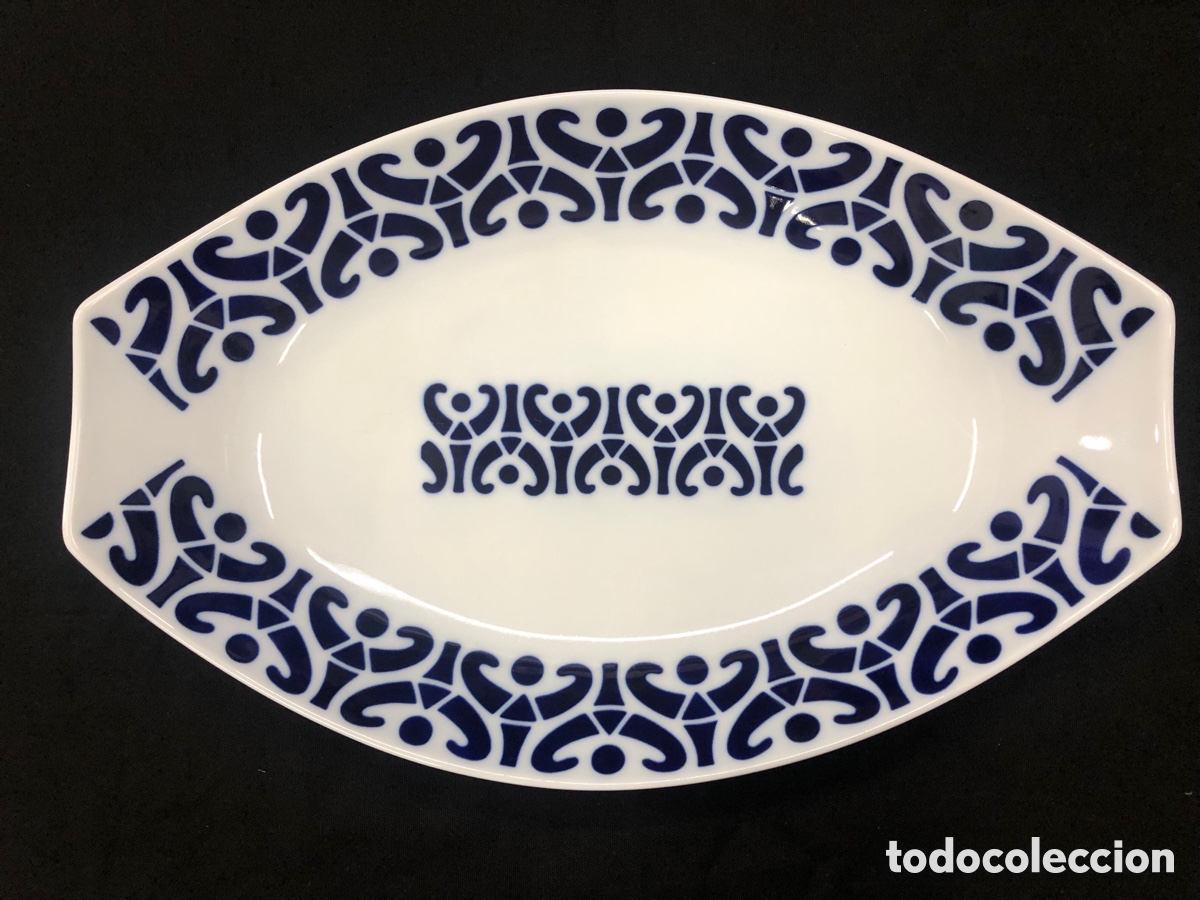 Antiguidades: Antigua Fuente / Bandeja Ovalada Sargadelos - Porcelana Gallega Azul Cobalto - Sello T.D.