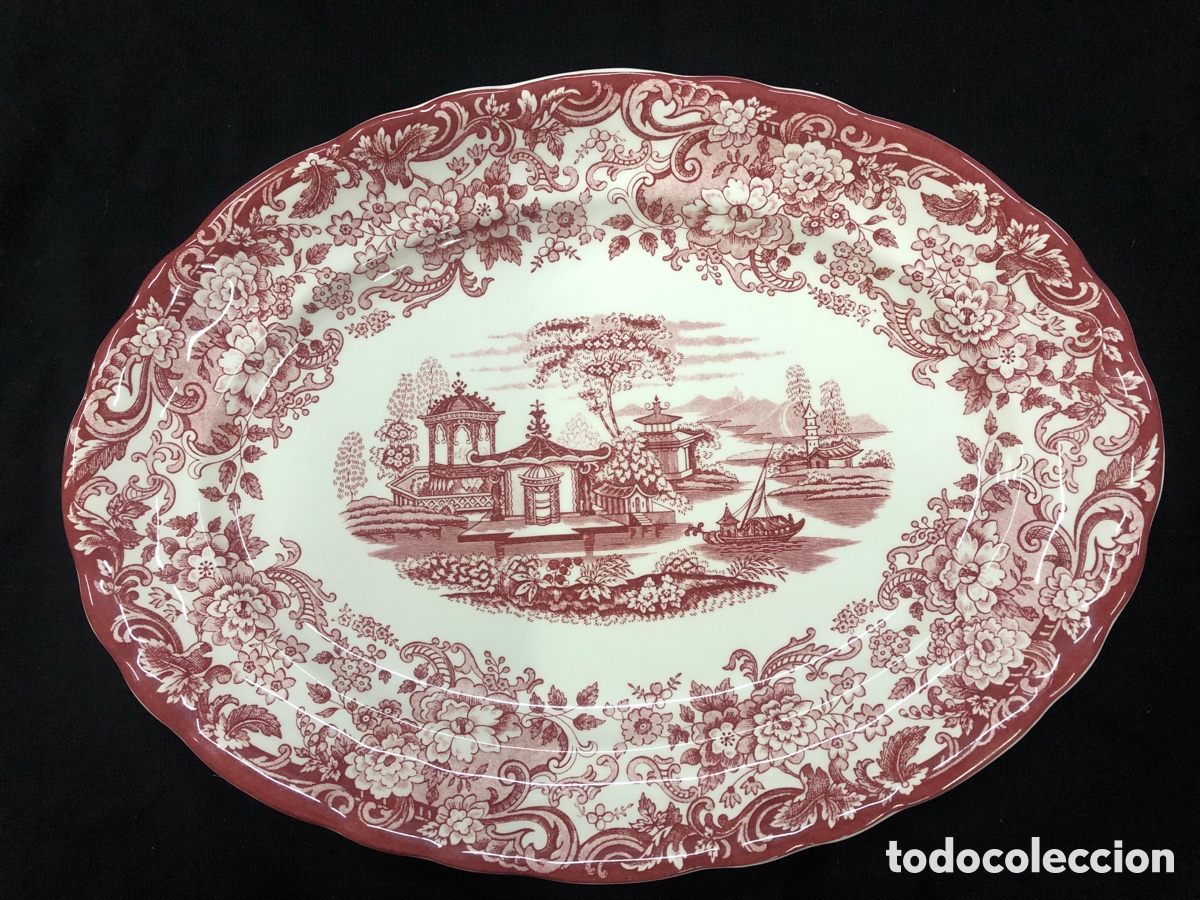 Antiguidades: Antigua fuente ovalada La Cartuja de Sevilla Pickman S.A. | Escena oriental (Chinoiserie)