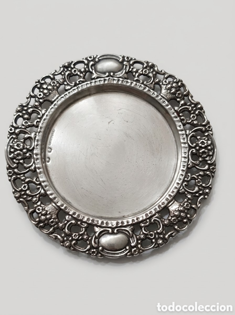 Antig&uuml;edades: Antiguo Platillo Posavasos en Plata de Primera Ley (915). Joyer&iacute;a ROIB&Aacute;S (Gij&oacute;n), Circa 1950