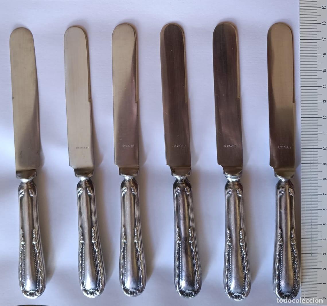 Antig&uuml;edades: Juego 6 Cuchillos - Punzonados - Plata de Ley 800 (Solid Silver Knives) - Peso Total 340g