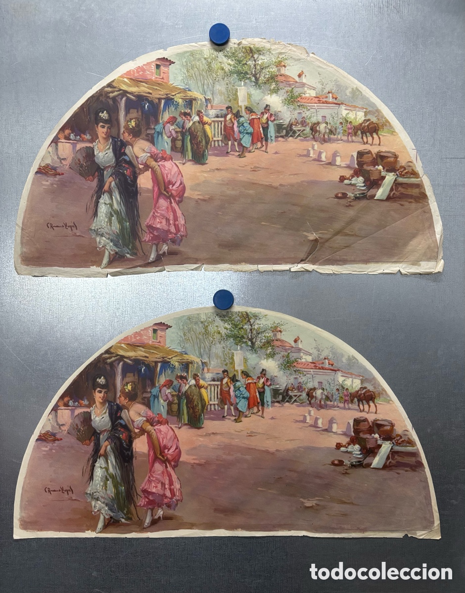 Antig&uuml;edades: 2 PRECIOSOS DIBUJOS EN PAPEL PARA ABANICO, A&Ntilde;OS 1920-1930 - ILUSTRADOR RUANO LLOPIS