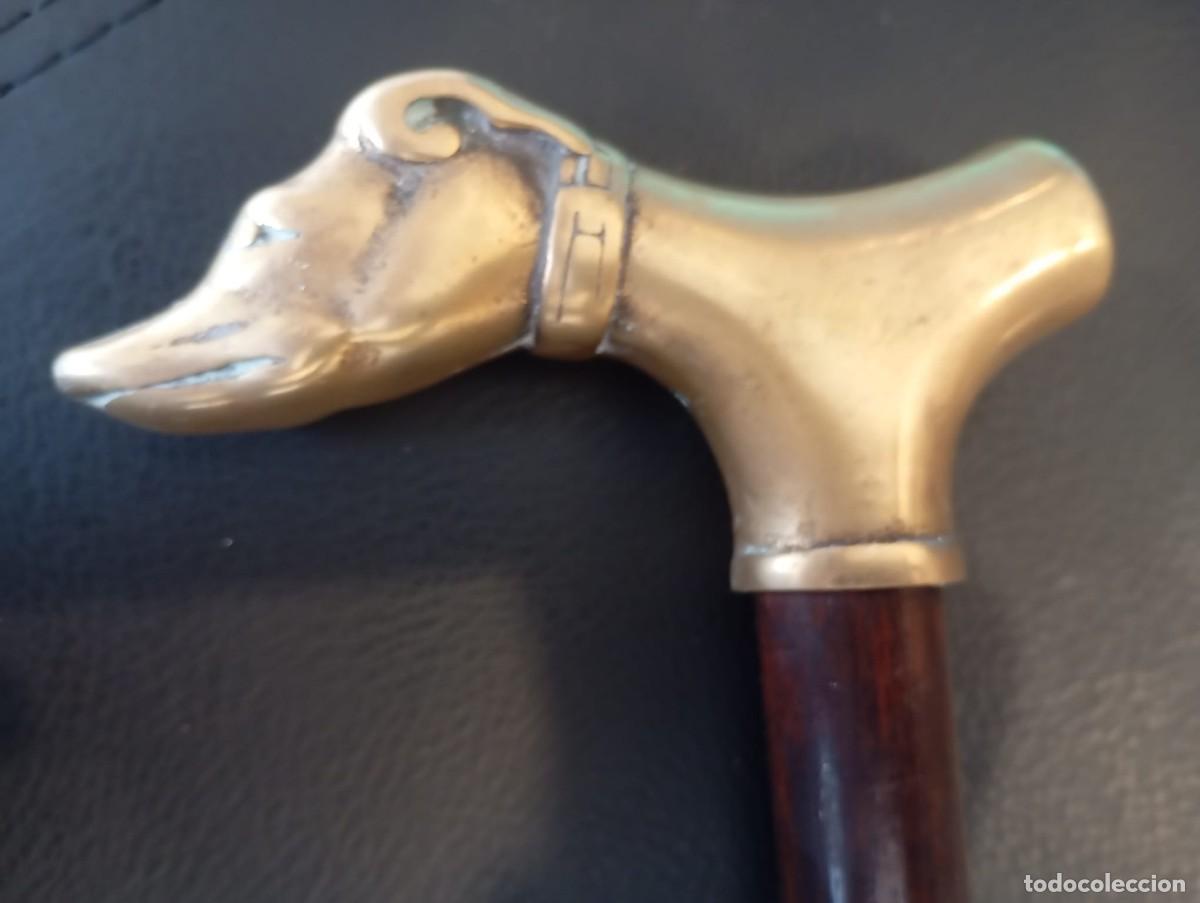 Antig&uuml;edades: Elegante bast&oacute;n con forma de perro en bronce. - Foto 2