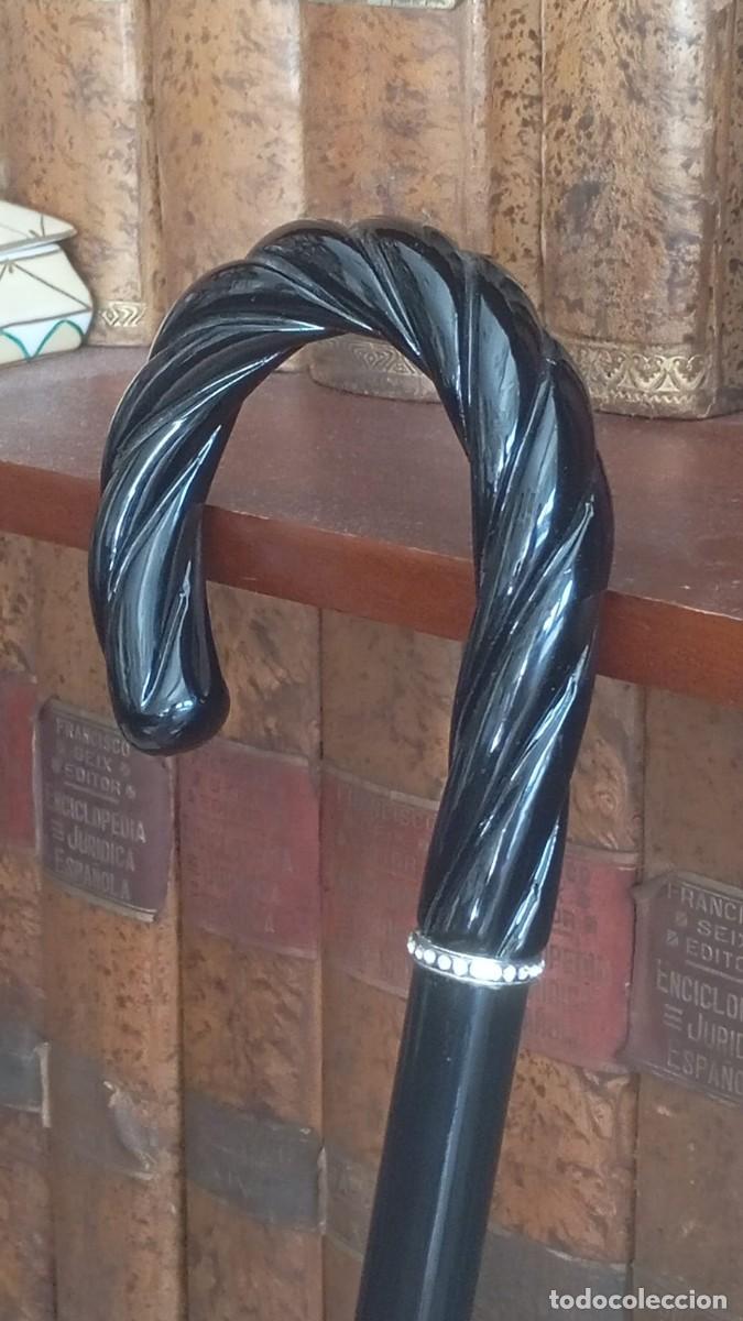Antig&uuml;edades: Elegante bast&oacute;n negro paseo empu&ntilde;adura tallada