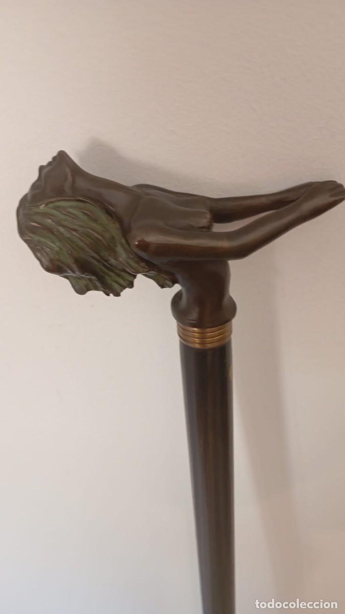 Antig&uuml;edades: Bast&oacute;n Colecci&oacute;n Figura Mujer Relieve Bronce Art Nouveau