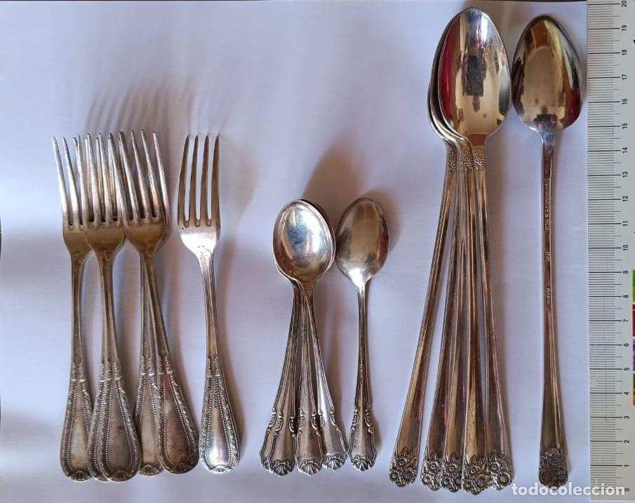 Antig&uuml;edades: Elegante Cuberter&iacute;a Vintage Ba&ntilde;ada en Plata y Alpaca (18 Piezas) &ndash; Incluye 6 Cucharas Largas Wm. Rog