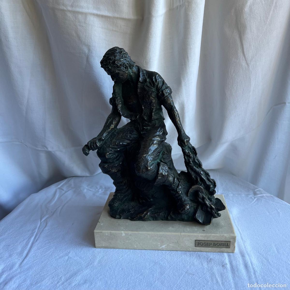 Antiquit&eacute;s: Escultura Original Josep Bofill (Bcn, 1942) - Minero / Cantero en Resina Bronceada y Base de M&aacute;rmol