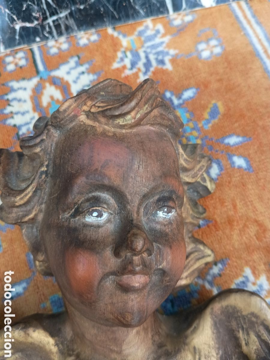 Antig&uuml;edades: Angel querub&iacute;n madera tallada - Foto 2