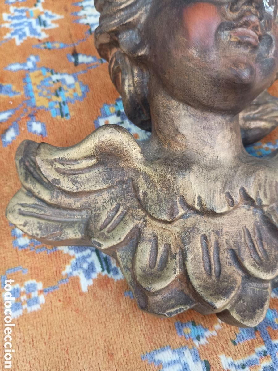 Antig&uuml;edades: Angel querub&iacute;n madera tallada - Foto 3