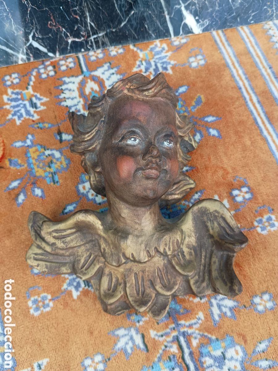 Oggetti Antichi: Angel querub&iacute;n madera tallada