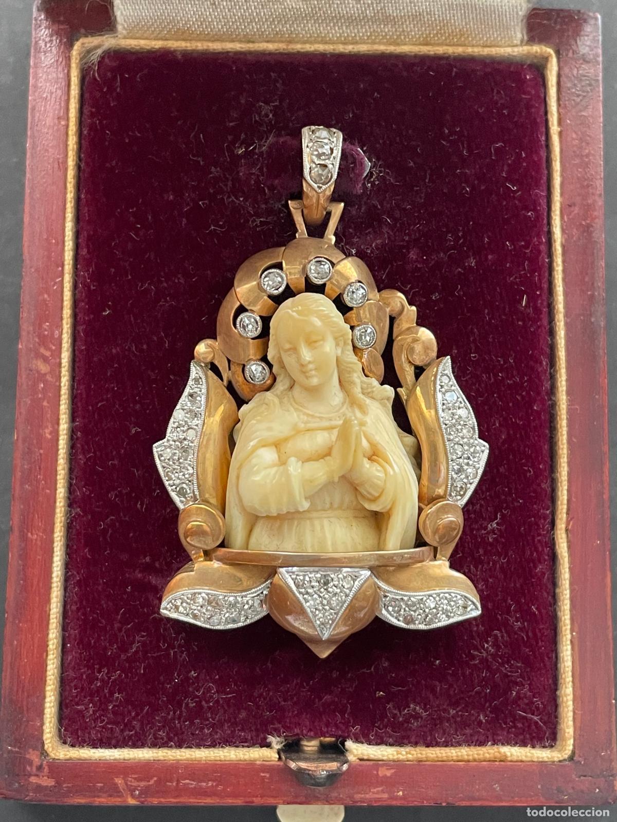 Antiques: MEDALLA RELIGIOSA ANTIGUA EN MARFIL ORO Y BRILLANTES - JOYER&Iacute;A E.ROCA