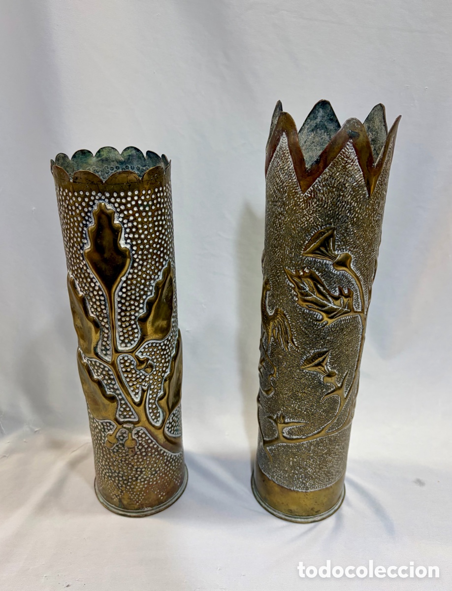 Antiques: Dos jarrones arte de trinchera. Vaina francesa. I Guerra Mundial
