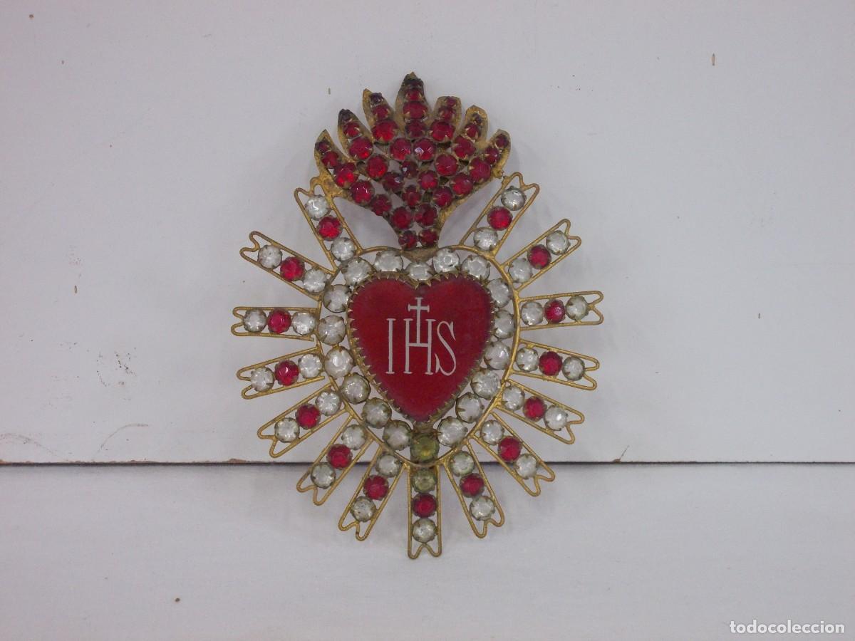 Antiques: PRECIOSO Y ANTIGUO SAGRADO CORAZON DE JESUS EN BRONCE Y CRISTAL