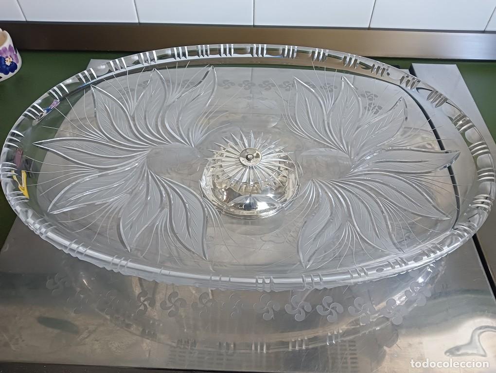 Antig&uuml;edades: CENTRO DE MESA VINTAGE DE CRISTAL LABRADO Y PLATA