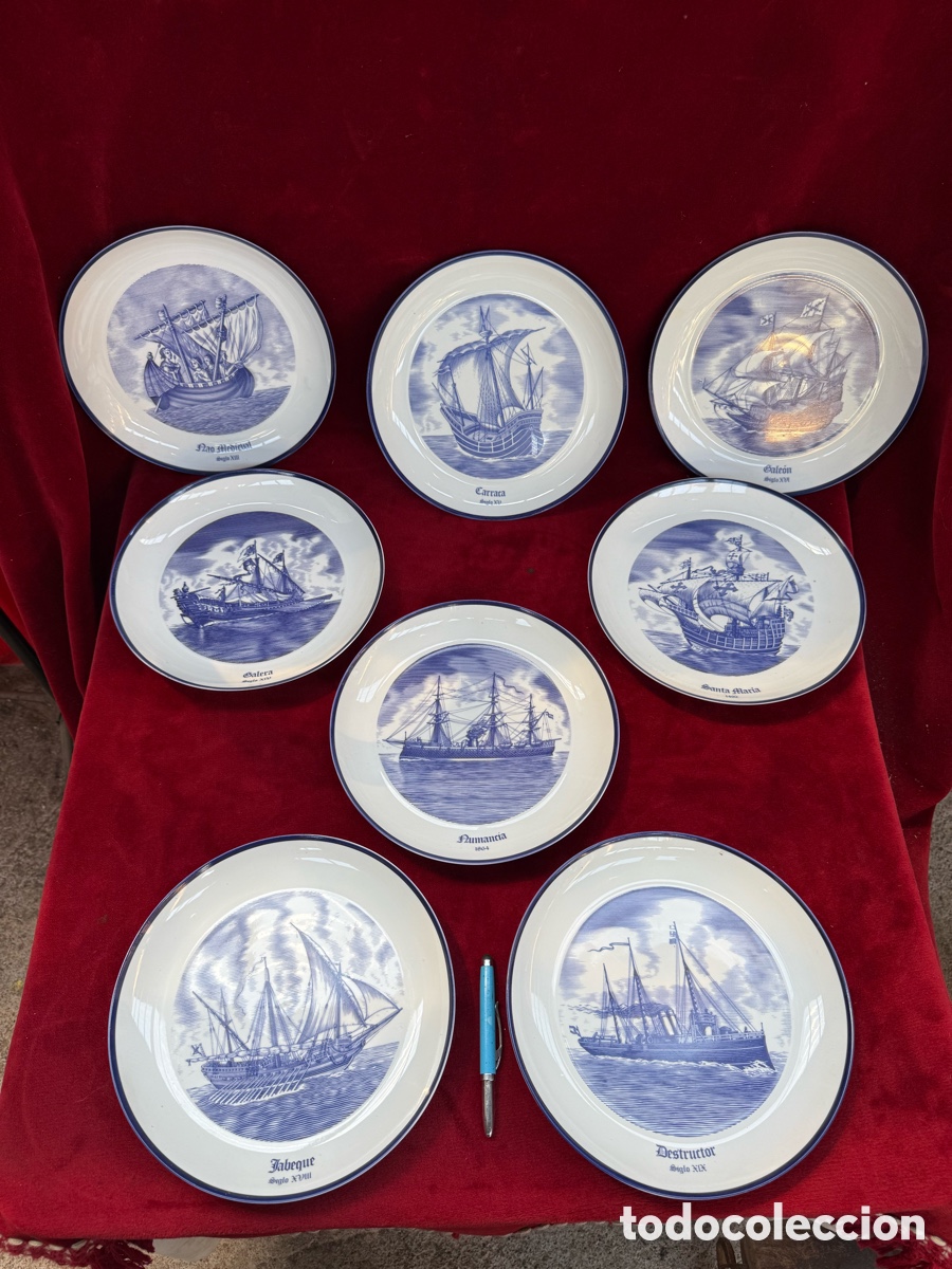 Oggetti Antichi: Coleccion de 8 platos,La Historia Naval de Espa&ntilde;a!