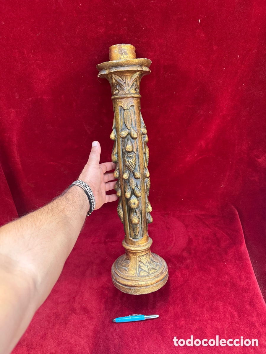 Oggetti Antichi: Antiguo y gran candelabro de Altar,madera tallada!