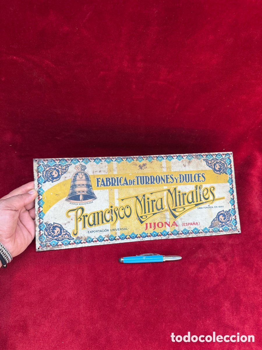 Antig&uuml;edades: Preciosa placa-cartel de chapa,Fabrica de Turrones,Francisco Miralles!
