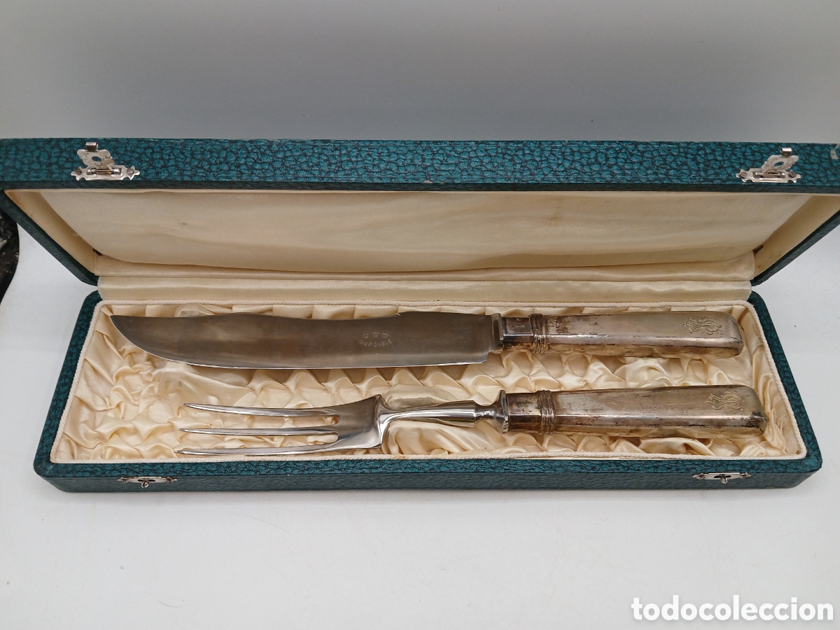 Antig&uuml;edades: Antiguo juego para trinchar carne mangos plata 916mls. 1920's, Espa&ntilde;a