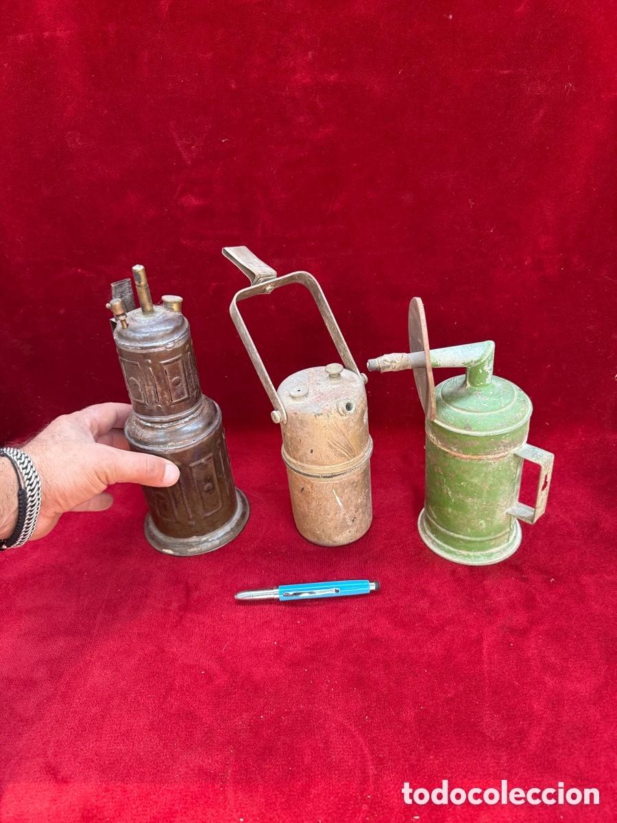 Antiques: Lote de 3 antiguos carbureros de mina!Distintos modelos!
