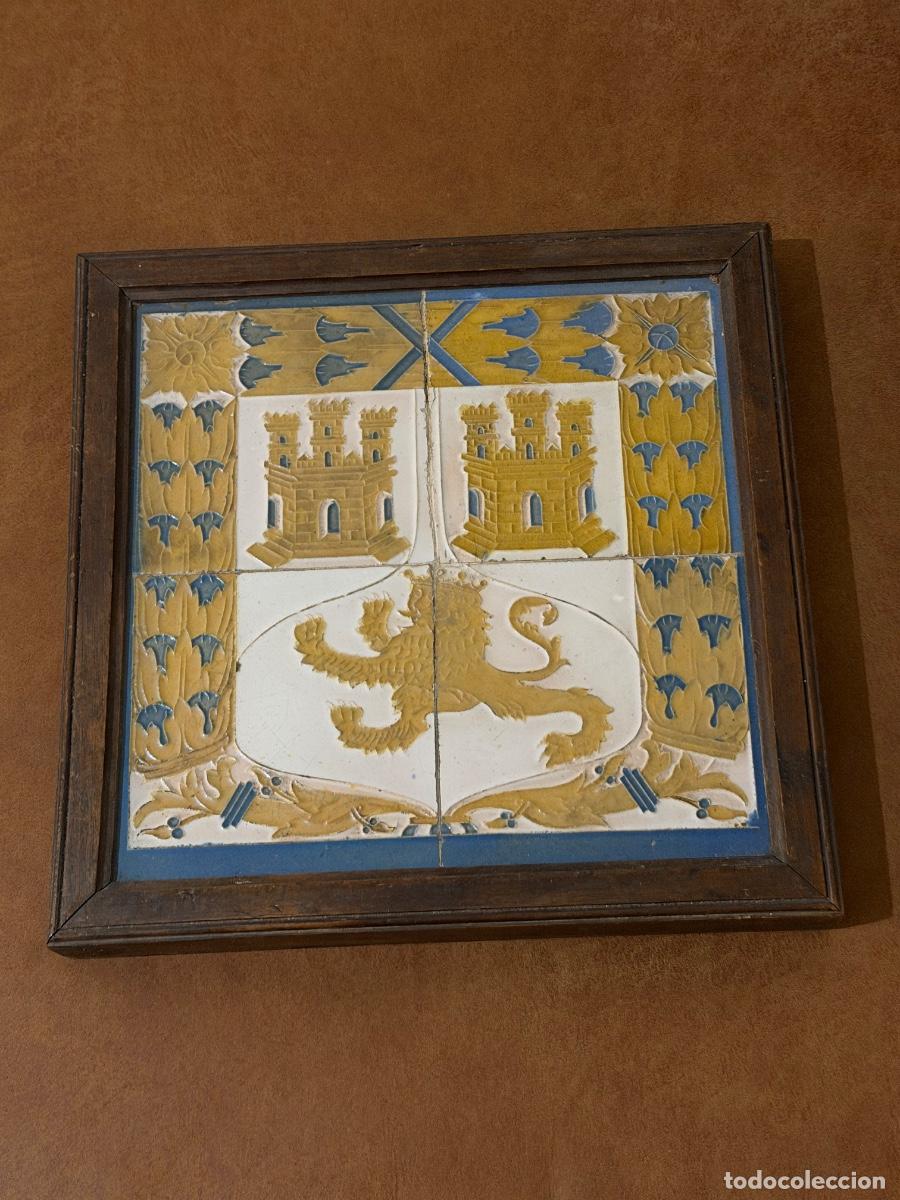 Oggetti Antichi: ANTIGUO PANEL DE 4 AZULEJOS HER&Aacute;LDICOS DE ARISTA SEVILLA SIGLO XVI