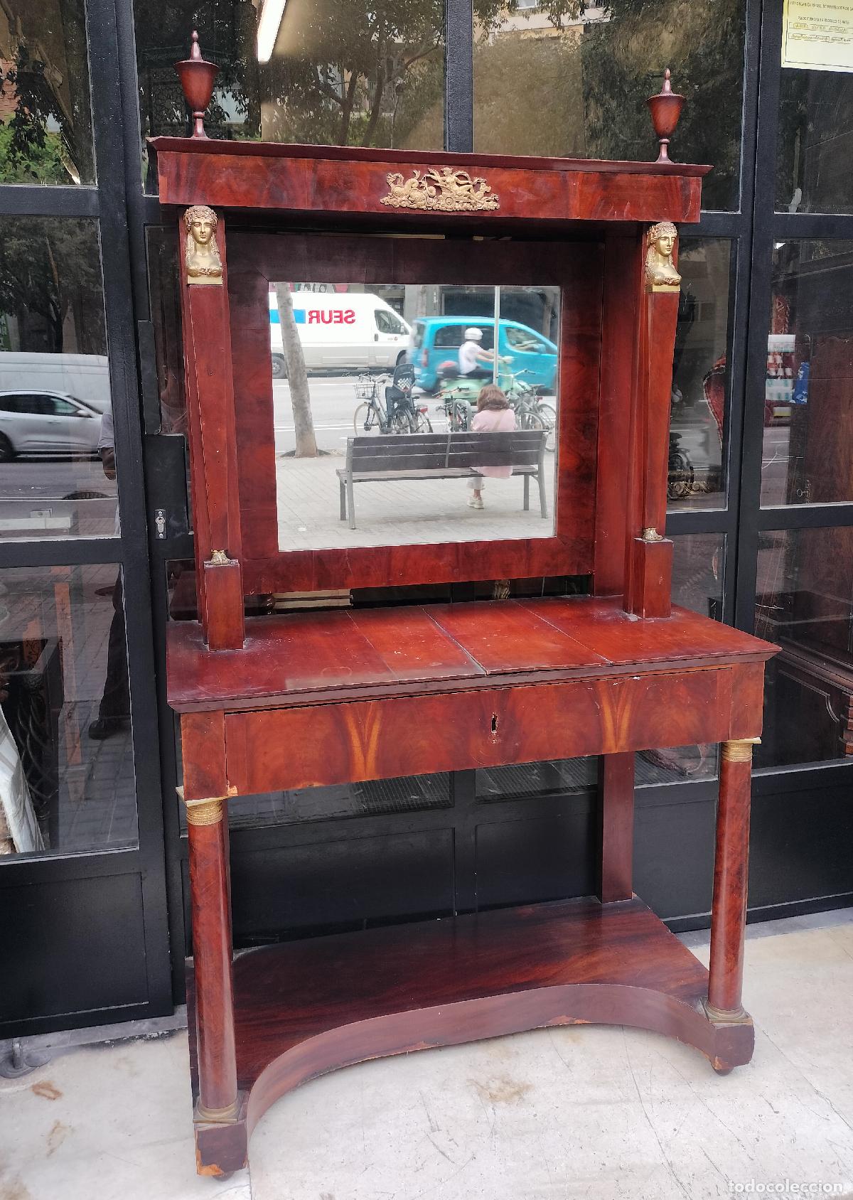 Antiques: ANTIGUA MESA DE TOCADOR DE ESTILO IMPERIO. MADERA Y APLIQUES DE LAT&Oacute;N. FRANCIA. SIGLO XIX.