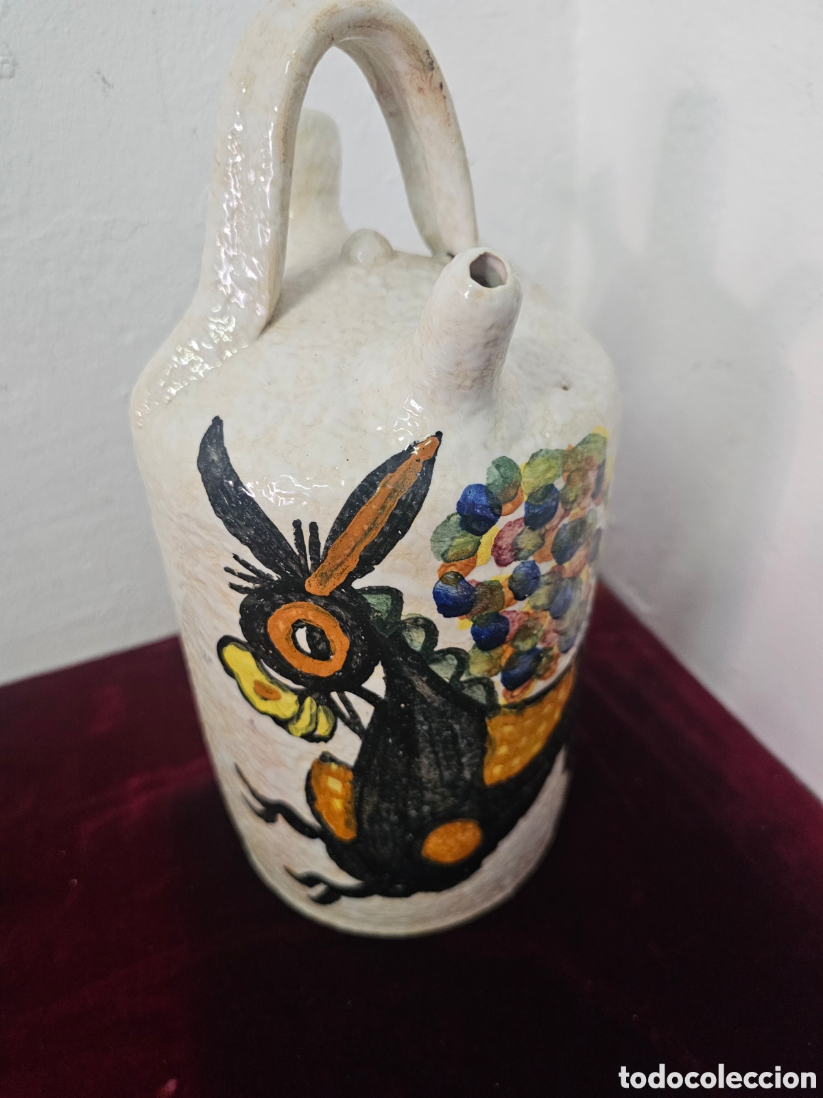 Antiquit&eacute;s: Botijo / C&aacute;ntaro Artesanal de Cer&aacute;mica Esmaltada &ndash; Dise&ntilde;o Pintado a Mano Burro