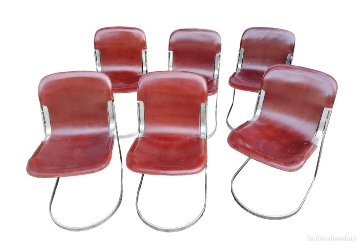 Oggetti Antichi: CONJUNTO DE SEIS SILLAS VOLADIZAS. DISE&Ntilde;O DE WILLY RIZZO. ACERO CROMADO Y CUERO. ITALIA. 1970S