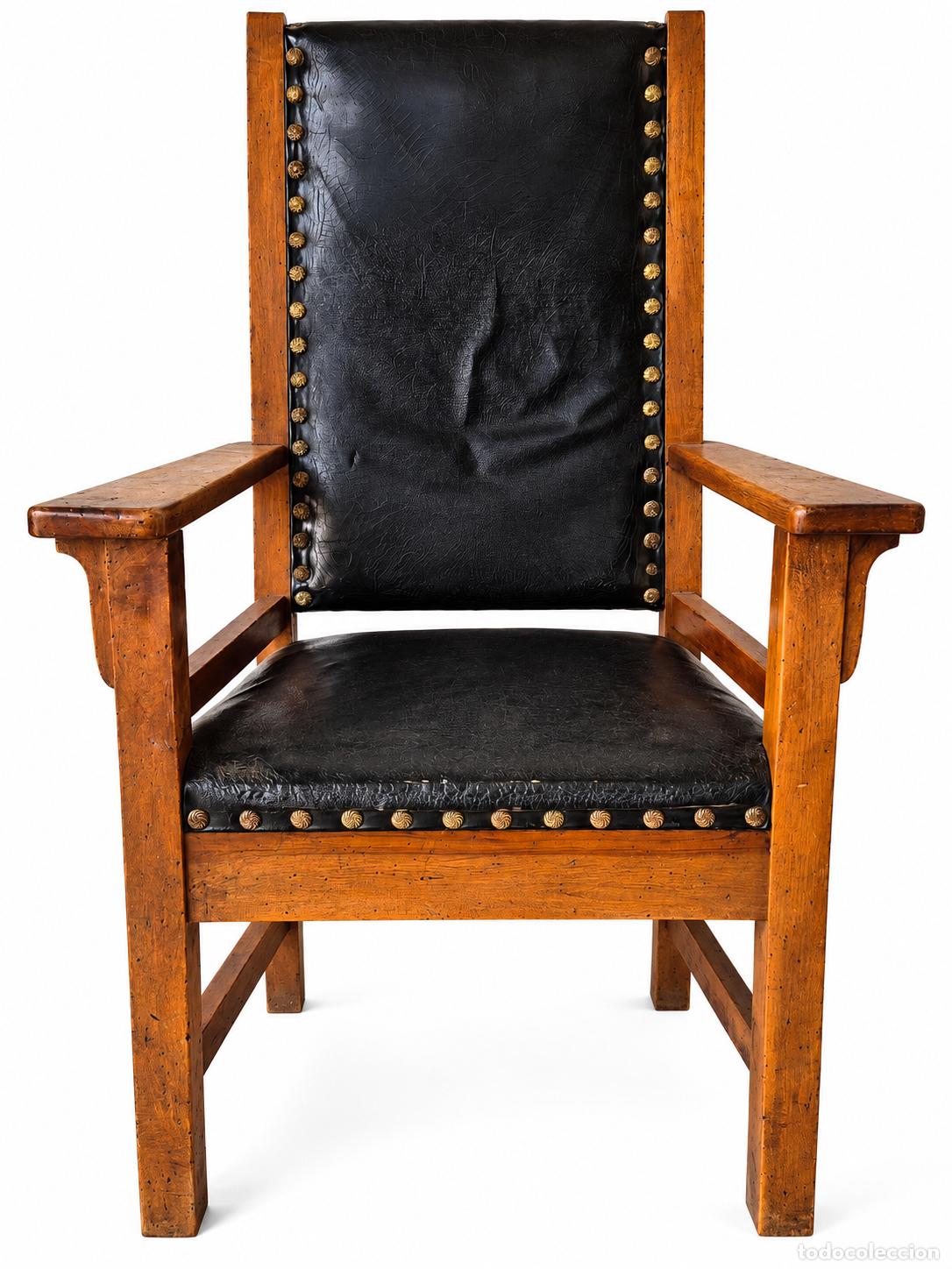 Antiques: Sill&oacute;n de Despacho - Madera y Cuero - S.XIX