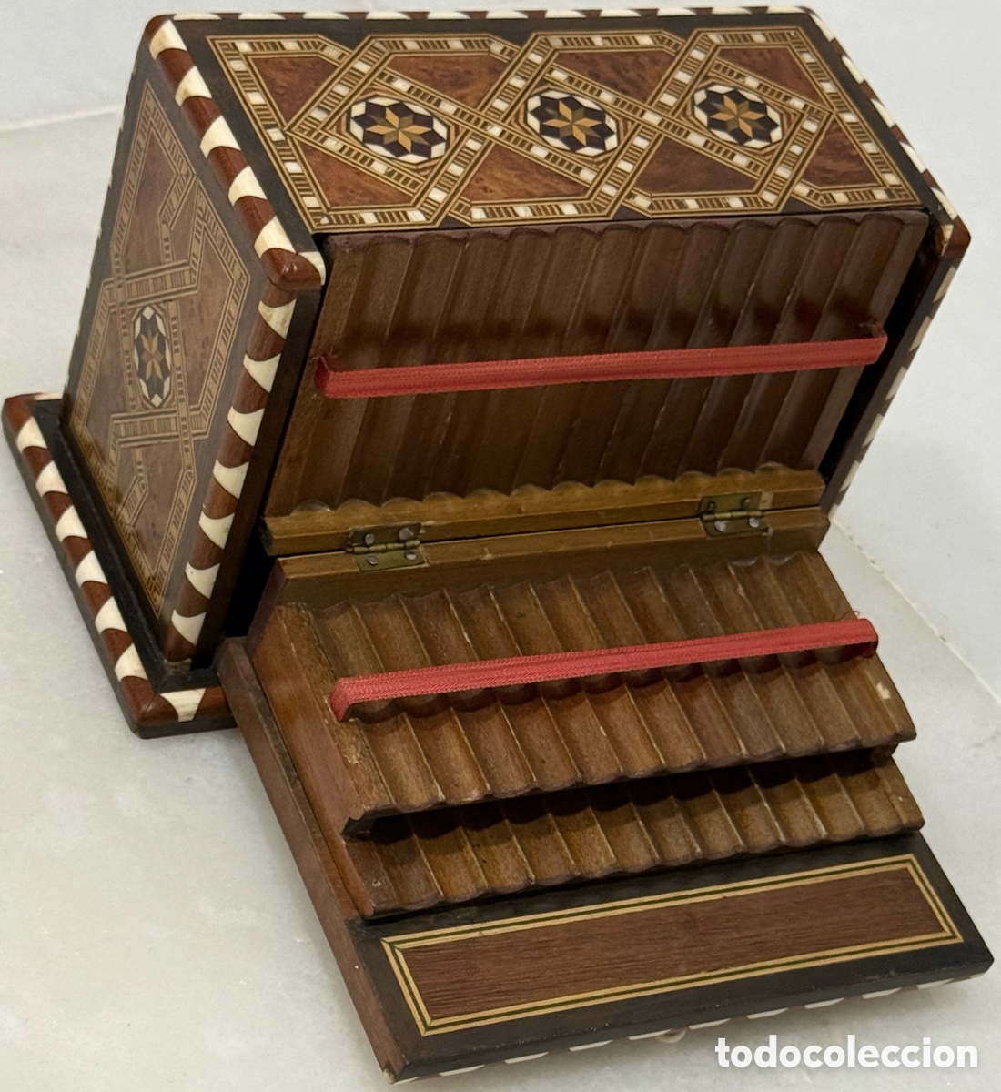 Oggetti Antichi: ANTIGUA CAJA TABACALERA MARQUETER&Iacute;A TARACEA GRANADA