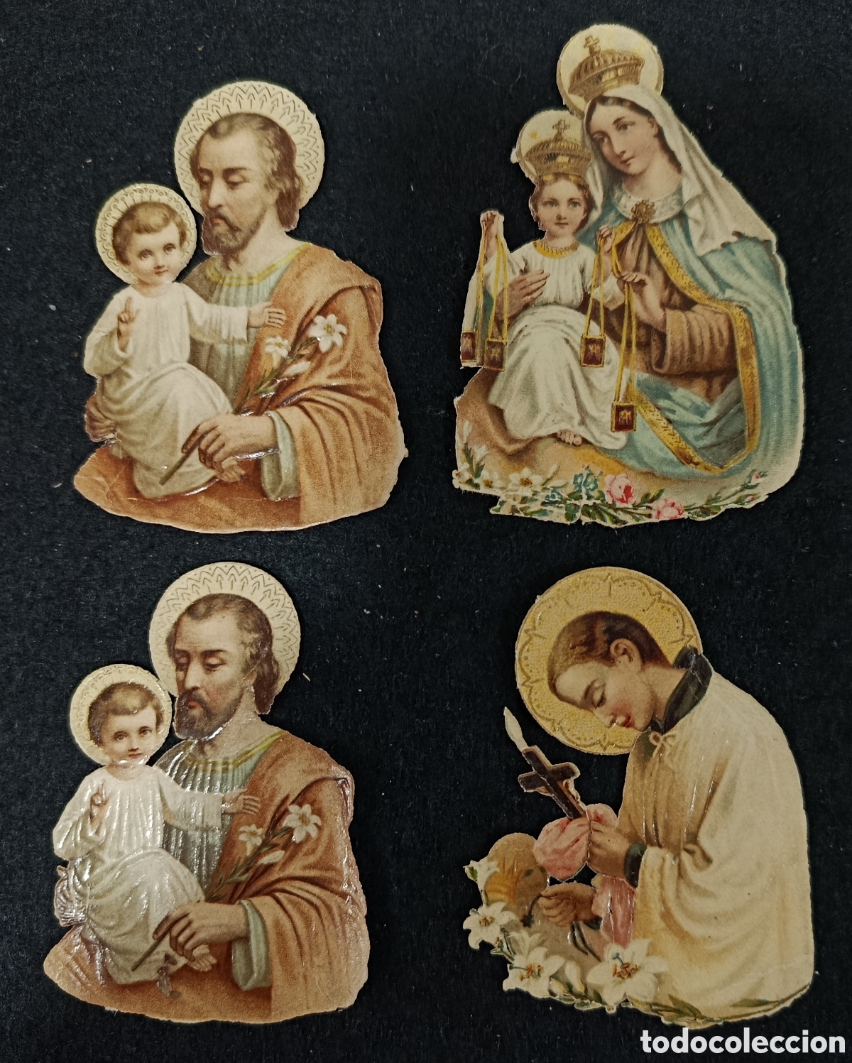 Oggetti Antichi: Lote 4 estampas cromos troquelados san jose virgen del Carmen