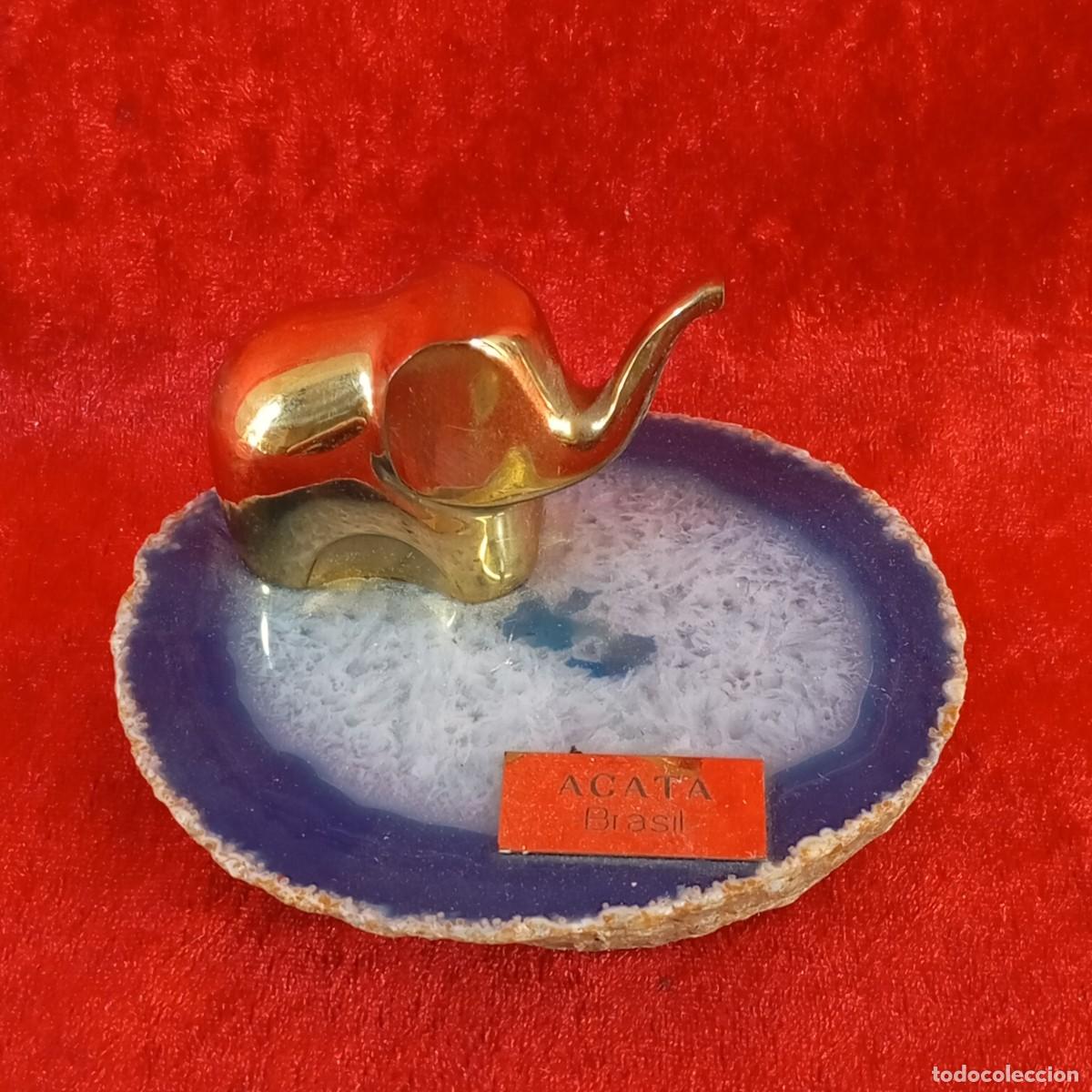 Oggetti Antichi: PRECIOSA GEODA DE AGATA - BRASIL - ELEFANTE EN BRONCE - 11 CM