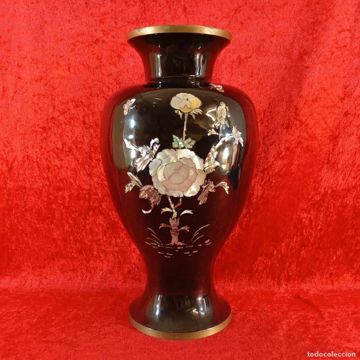 Antiques: PRECIOSO JARRON ASI&Aacute;TICO EN LAT&Oacute;N Y N&Aacute;CAR INCRUSTADO - 40 CM - PIEZA DE MUSEO