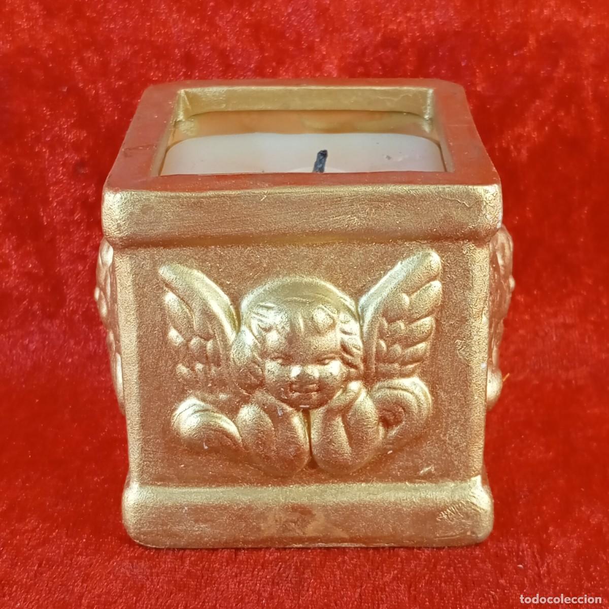 Antiques: CANDIL CON ANGELITOS - EN CER&Aacute;MICA PINTADA EN DORADO - VELA - CANDELABRO