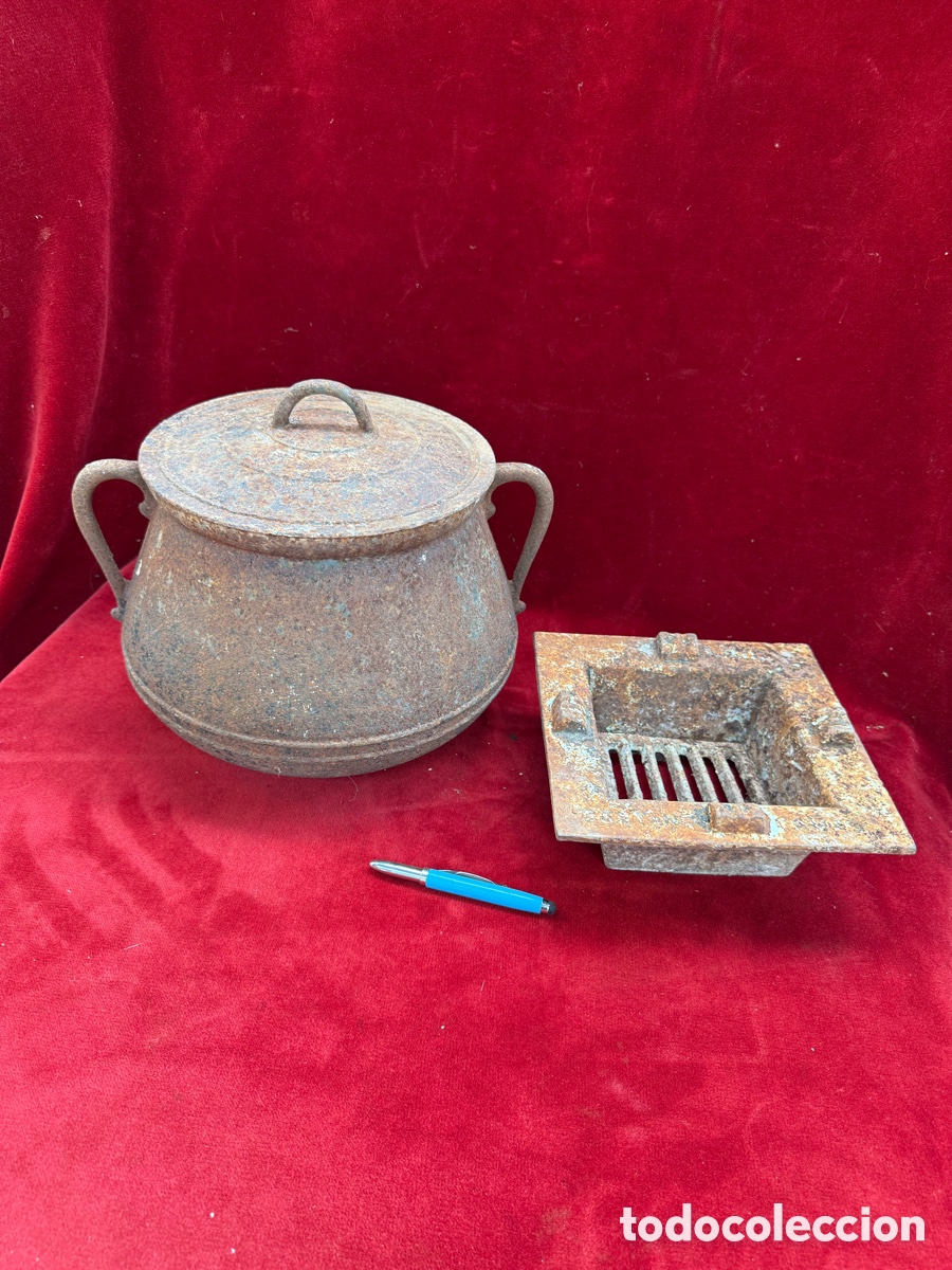 Antiquit&eacute;s: Antigua olla de hoerro y brasero antiguo de carbon!