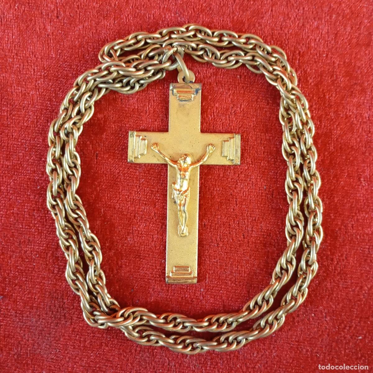 Antig&uuml;edades: ROSARIO ANTIGO EN LATON - CRISTO EN LA CRUZ - CRUCIFIJO - CADENA TRENZADA