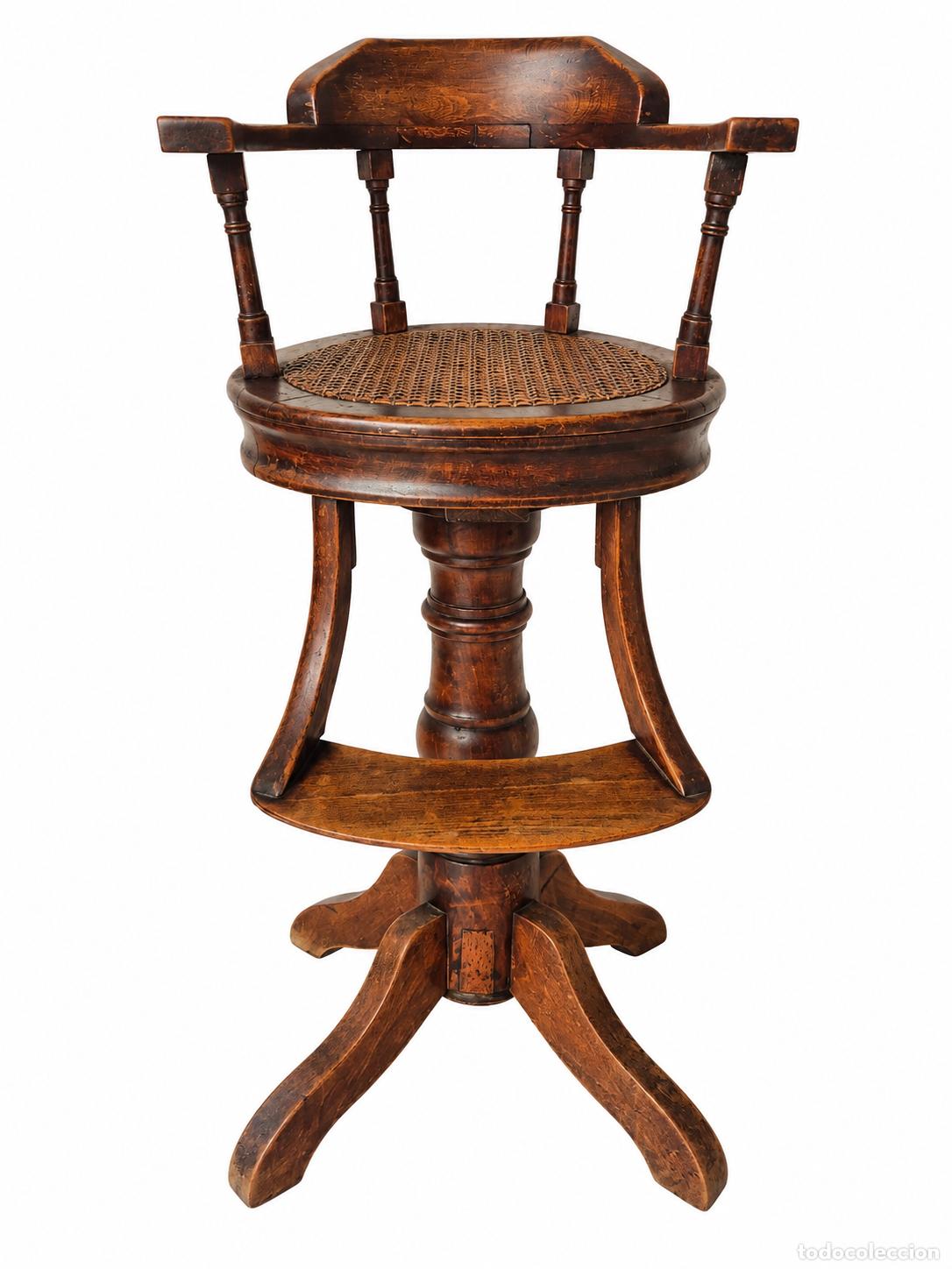 Antig&uuml;edades: Trona Infantil de Barbero, Baumann - para Ni&ntilde;os - 1900-1920 - Asiento Giratorio en Madera y Rejilla
