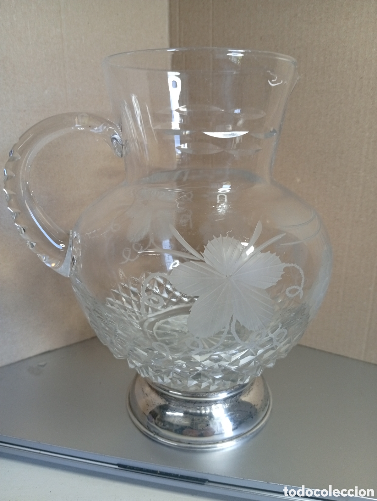 Antiques: Jarra de agua cristal tallado y plata
