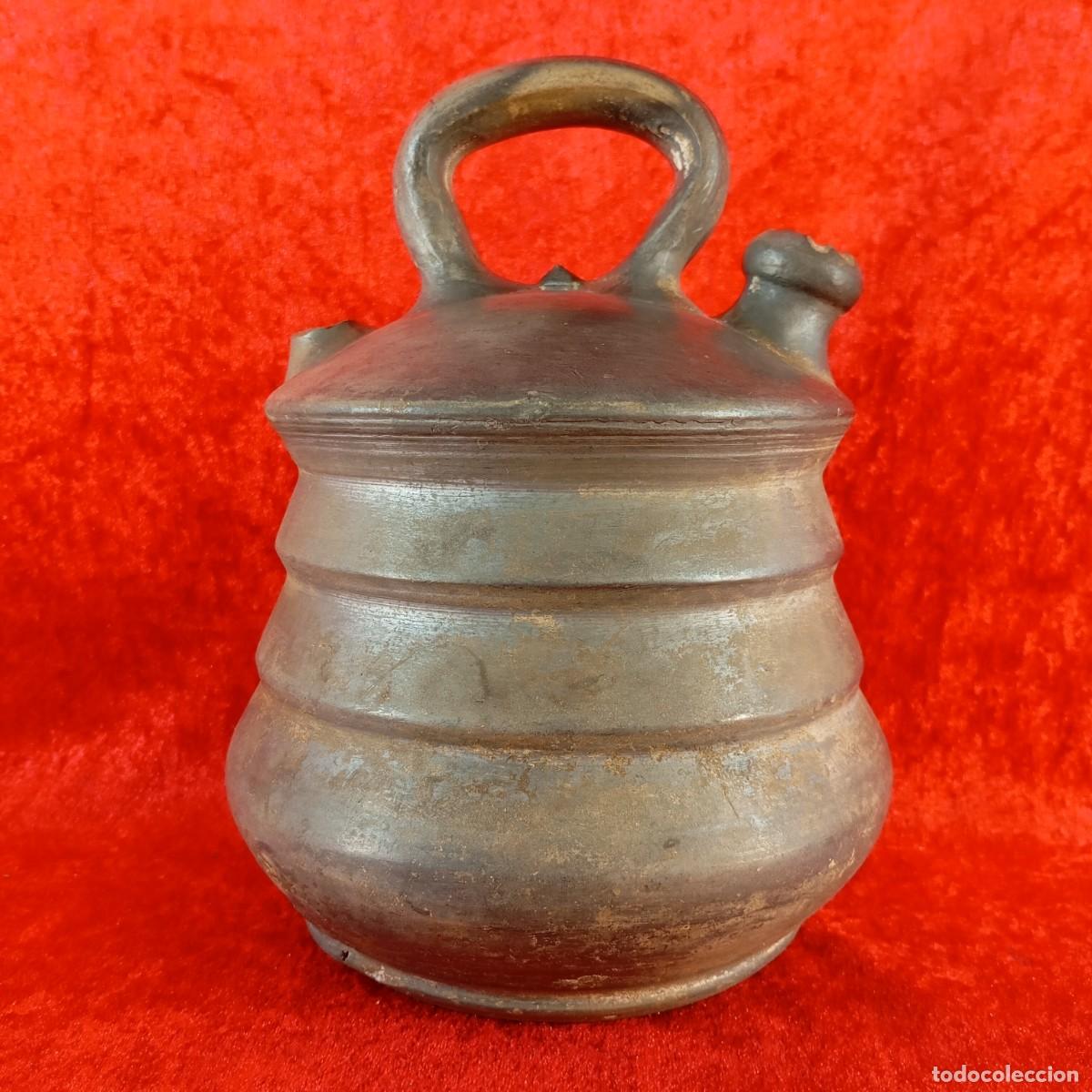 Antiques: PRECIOSO BOTIJO EN TERRACOTA COCIDA A MANO - VERD&Uacute; - CER&Aacute;MICA NEGRA POPULAR - 24 CM