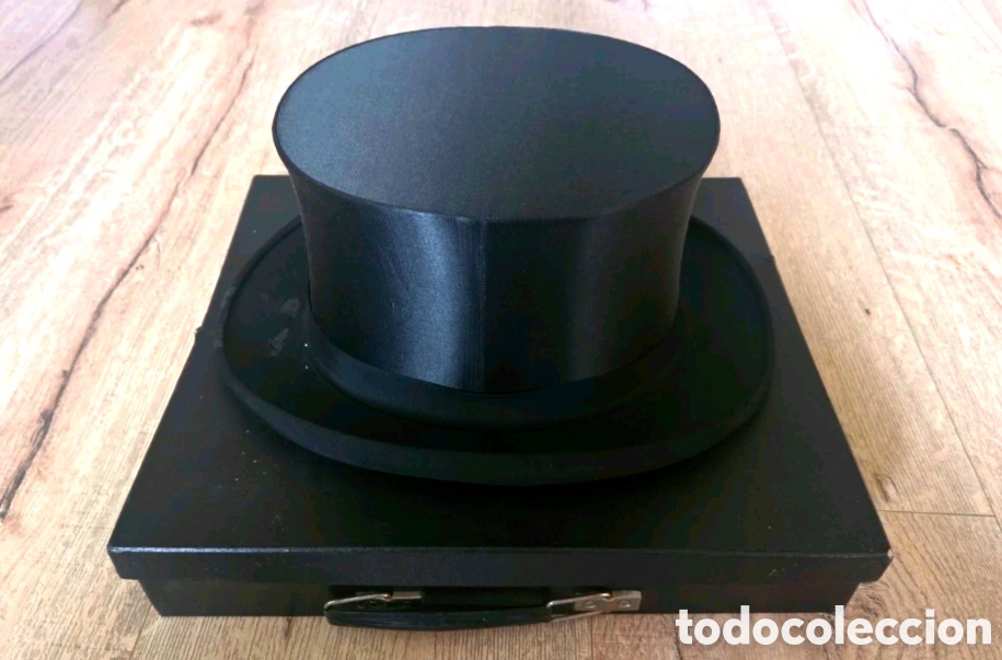 Antiguidades: Chistera antigua plegable en maleta, Sombrero copa seda plegable Alemania talla L impecable