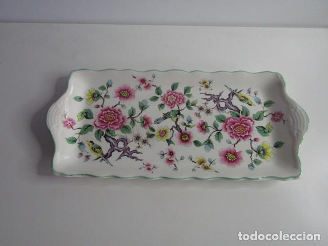Antiques: BANDEJA DE PORCELANA INGLESA JAMES KENT STAFFORDSHIRE. SERIE CHINESE ROSE P&Aacute;JAROS. VINTAGE A&Ntilde;OS 50