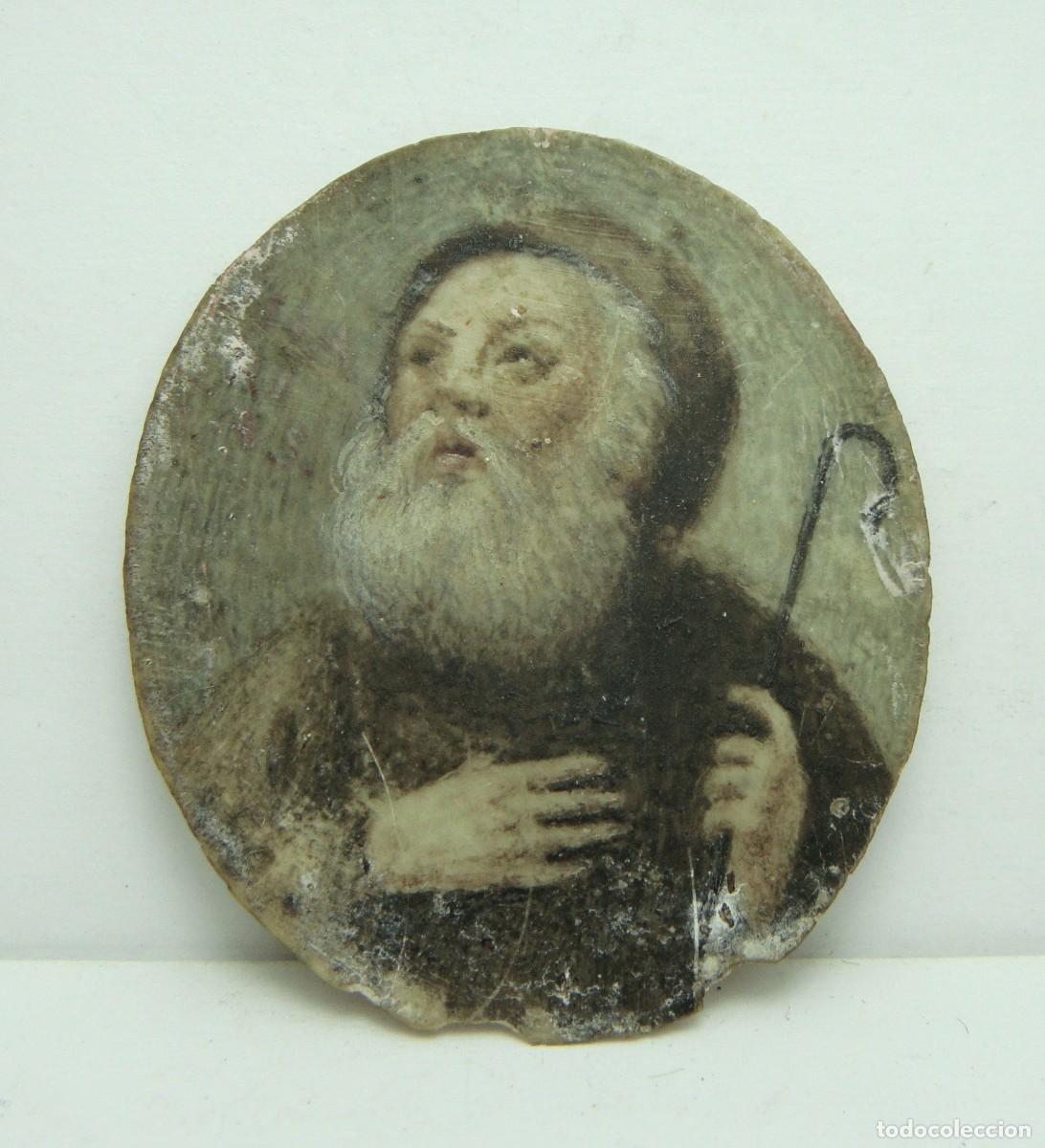 Antig&uuml;edades: Miniatura religiosa de San Francisco de Paula &middot; Pintura sobre placa ovalada &middot; ca. 1800&ndash;1850