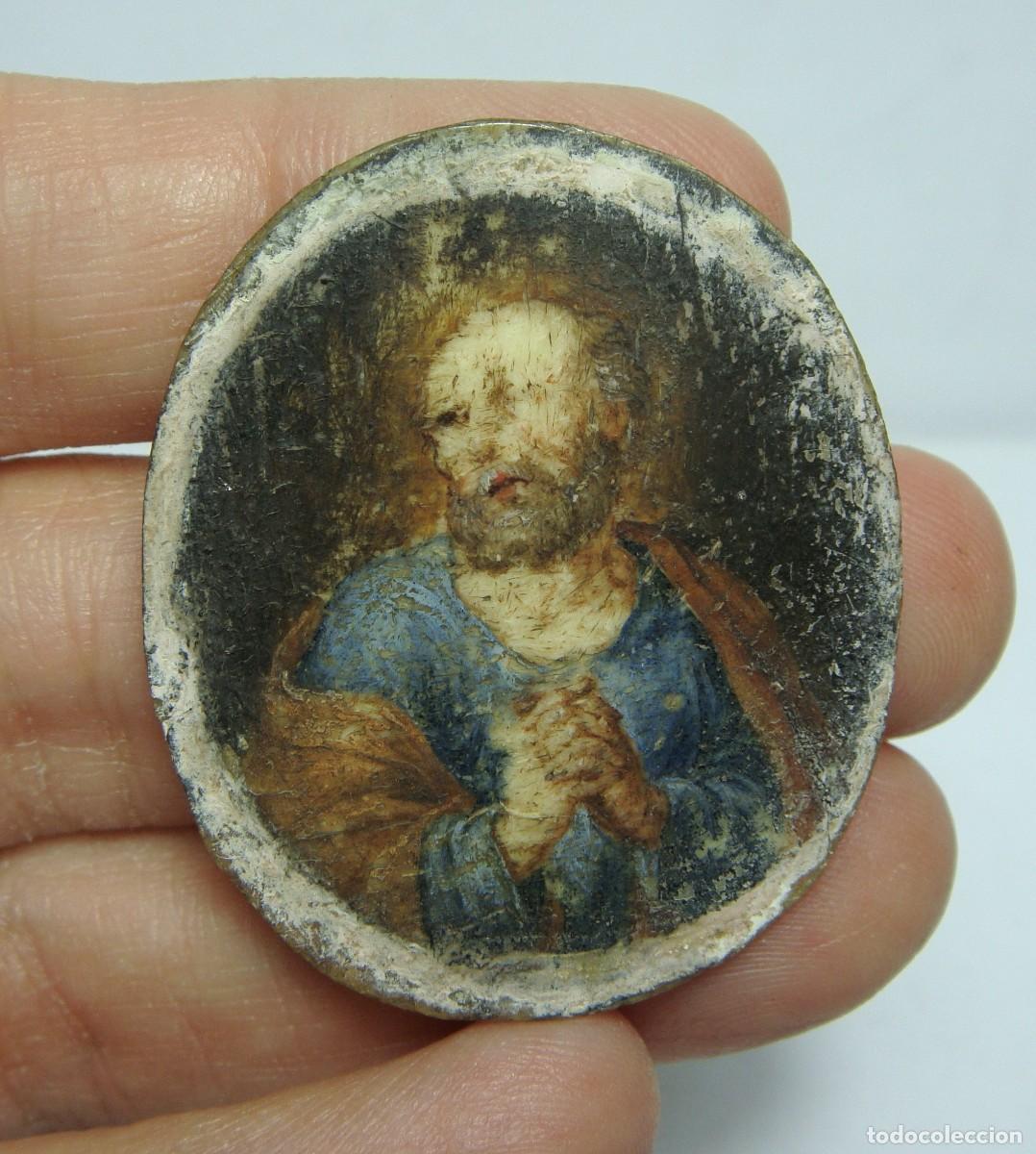 Antiquit&auml;ten: Miniatura religiosa de San Pedro en L&aacute;grimas &middot; &Oacute;leo sobre placa &middot; 1800&ndash;1850