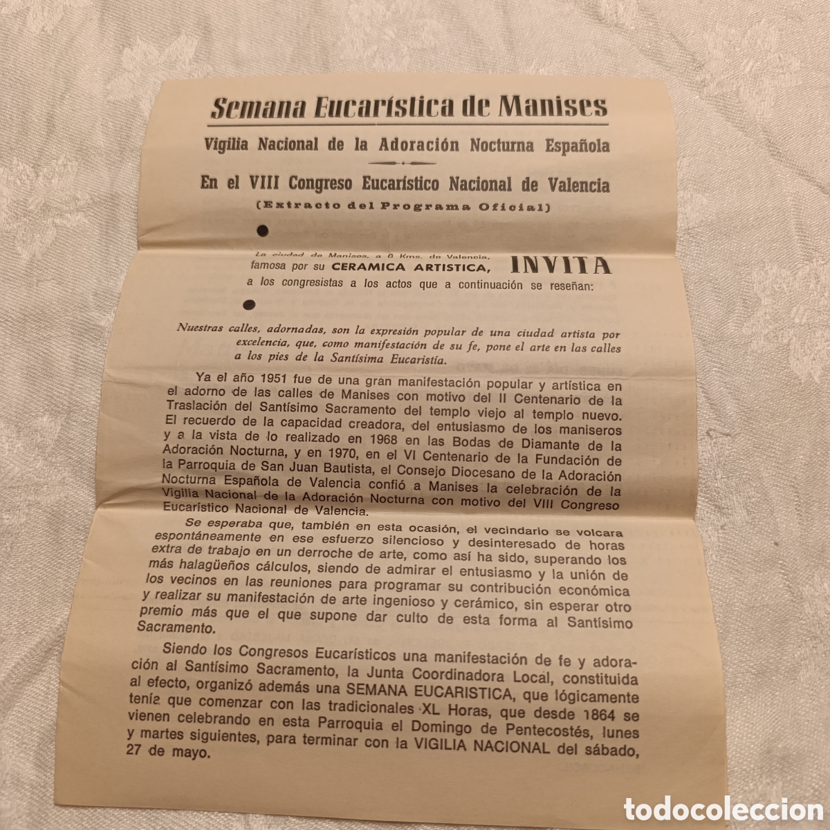 Antiquit&eacute;s: Manises,Adoraci&oacute;n Nocturna Espa&ntilde;ola - Semana Eucar&iacute;stica 1972 (VIII Congreso Valencia)