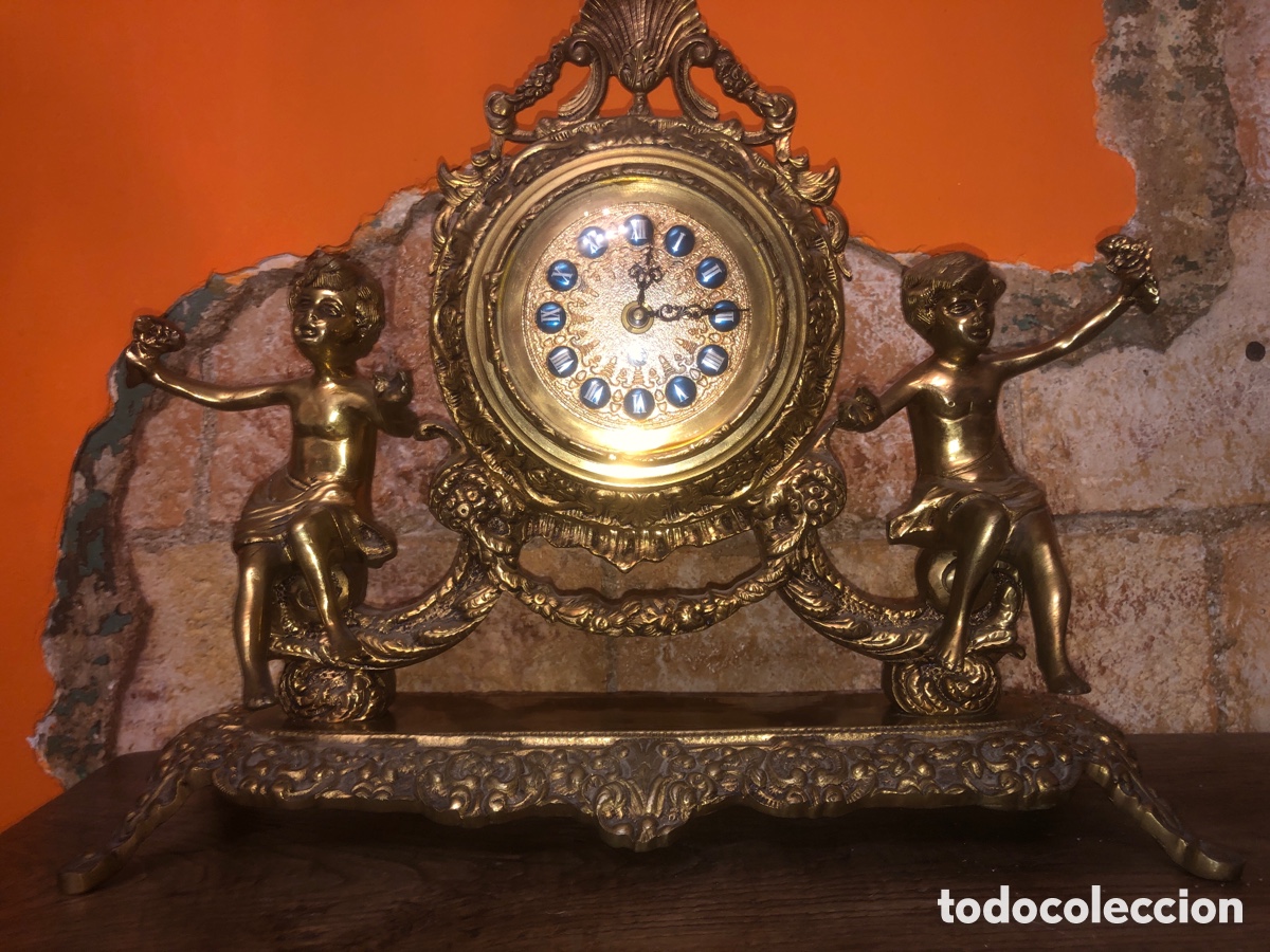 Antiguidades: Reloj de Sobremesa Antiguo Alem&aacute;n &ndash; Estilo Rococ&oacute; en Bronce y Querubines